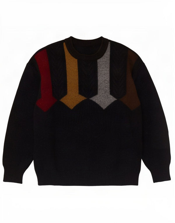 Vintage Mens Turtle Neck Jumper Sweater Large Black Geometric New Wool