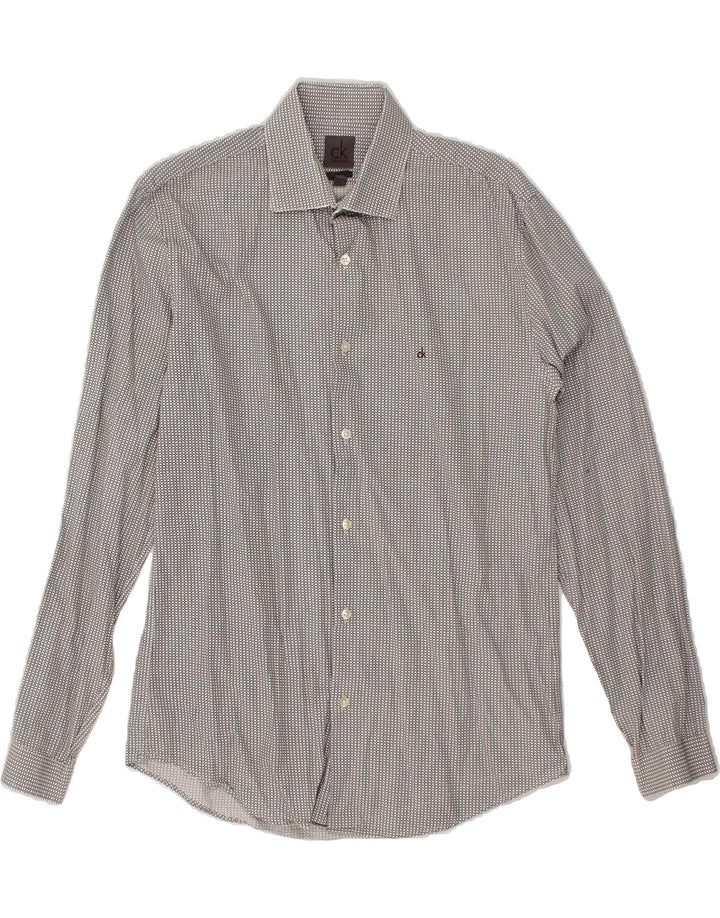 CALVIN KLEIN Mens Fitted Shirt Size 40 15 3/4 Medium Grey Spotted Cotton Vintage Calvin Klein and Second-Hand Calvin Klein from Messina Hembry 