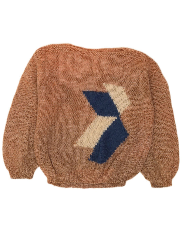 Vintage Womens Boat Neck Jumper Sweater UK 18 XL Brown Colourblock