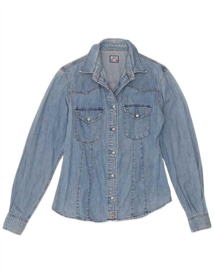 OXXY Womens Denim Shirt UK 12 Medium Blue Cotton