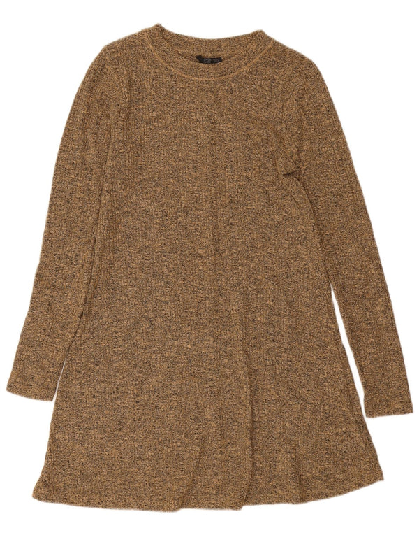 Topshop Dame Langærmet Jumper Dress UK 10 Small Beige Flecked Polyester