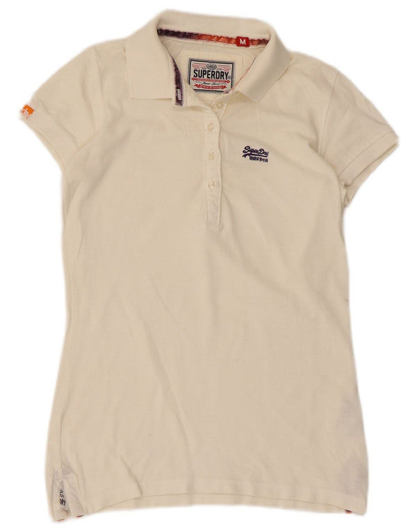 Superdry Damen-Poloshirt UK 12 aus mittelweißer Baumwolle