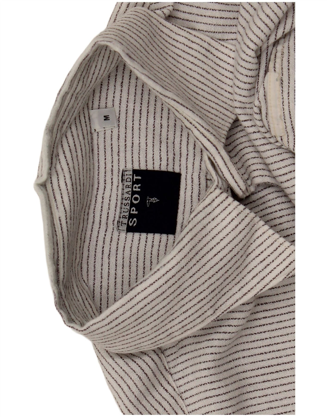 Trussardi Mens Shirt Medium White Pinstripe