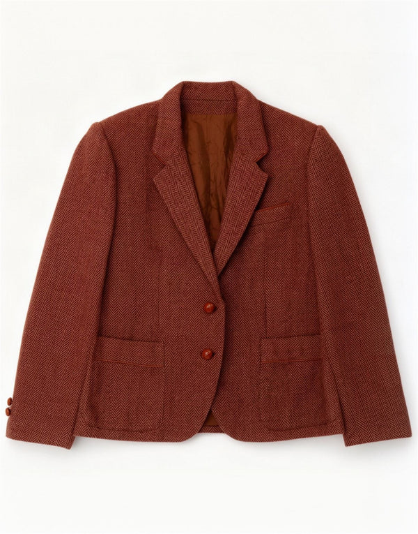 Vintage Womens 2 Button Blazer Jacket UK 14 Medium Brown Herringbone
