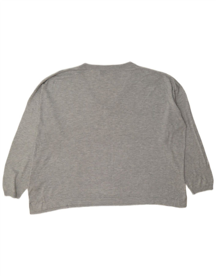 Marks & Spencer Womens Oversized V-Neck Jumper Sweater UK 18 XL Grey