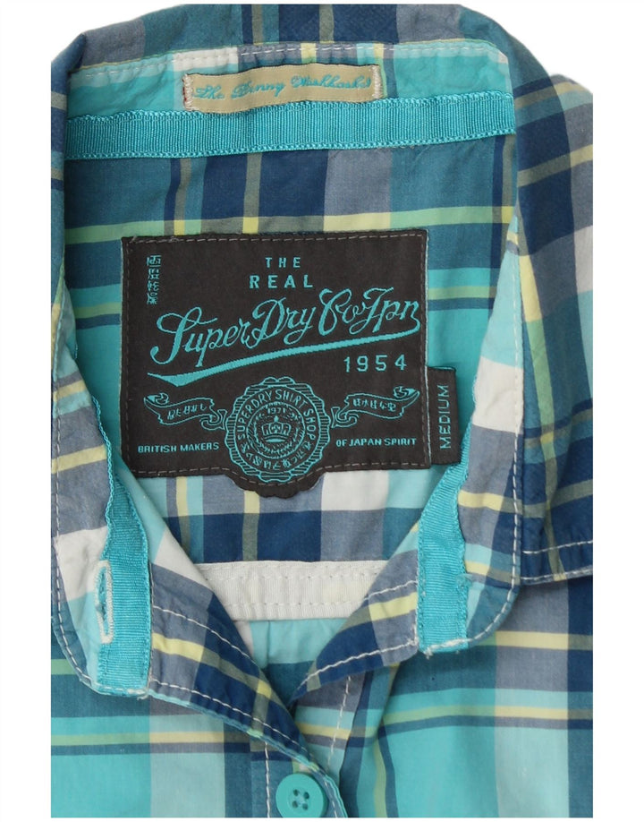 SUPERDRY Womens Short Sleeve Shirt UK 12 Medium Blue Check Cotton