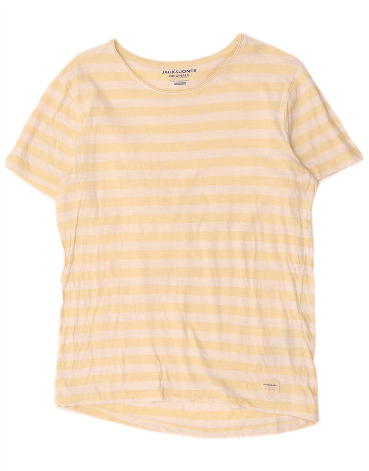 Jack & Jones Mens T-Shirt Top Medium Yellow Striped Cotton