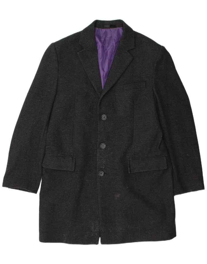 Marks & Spencer Mens Regular Fit Overcoat UK 40 Large Black Wool