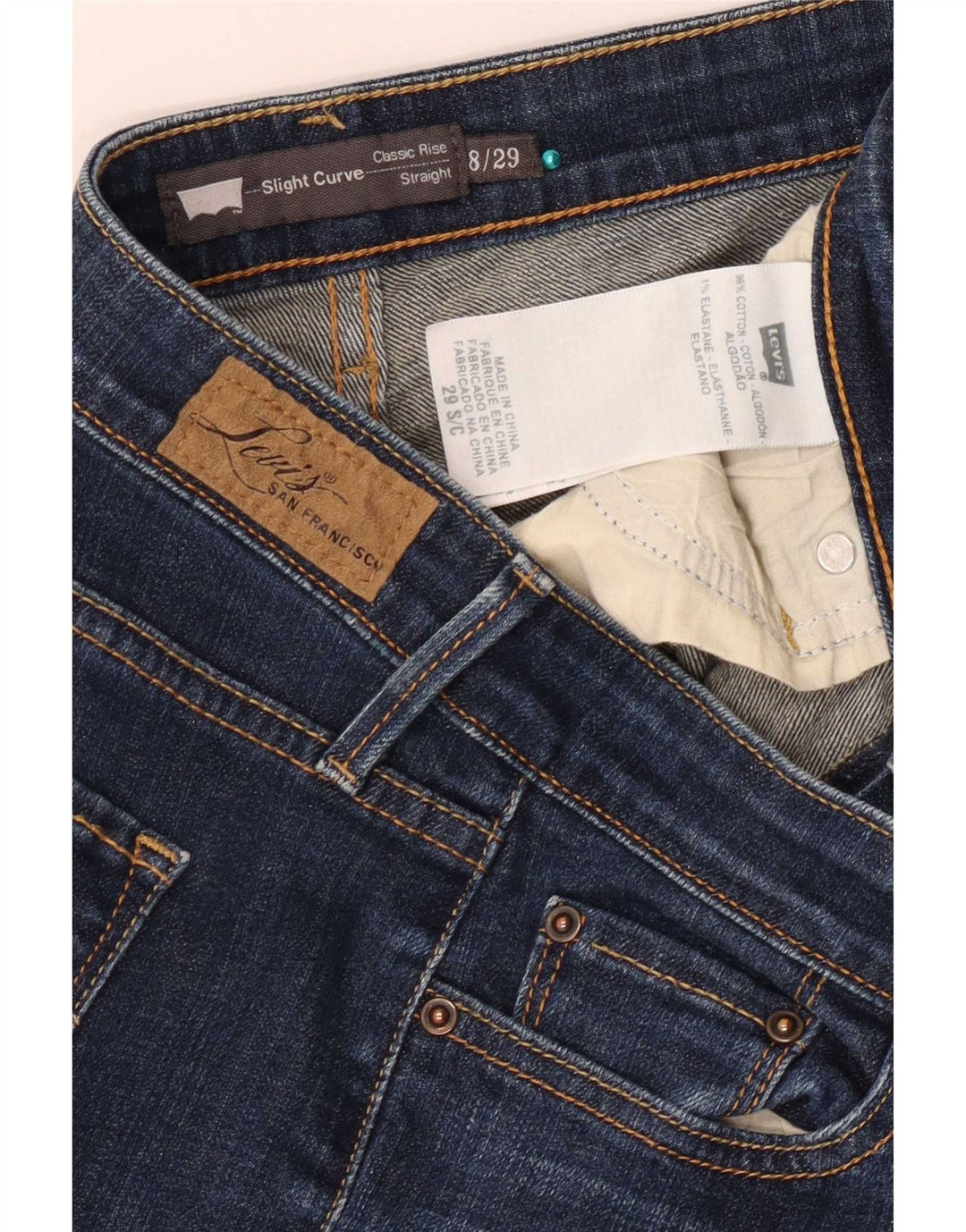 Jeans dritti con curvatura leggera da donna Levi's US 8 Medium W29 L29 Blu Navy