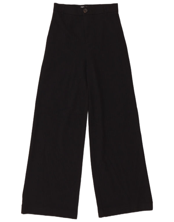 Zara Pantaloni casual pentru femei cu picior largi XS W24 L30 Negru cu dungi