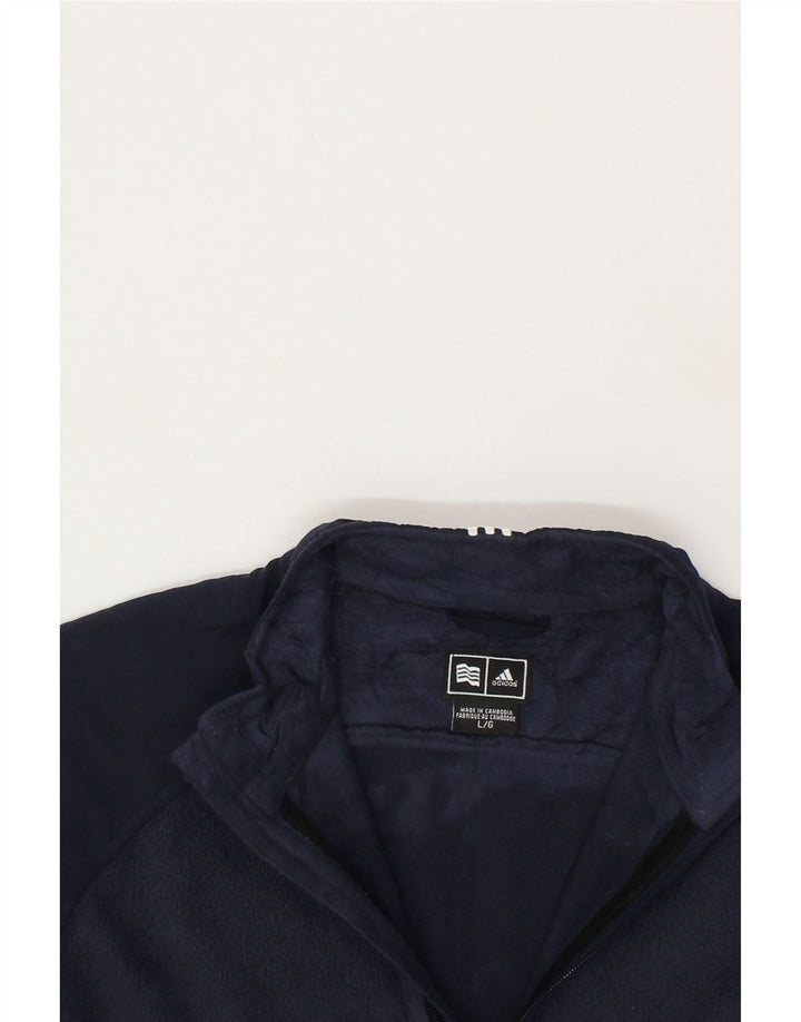 ADIDAS Mens Clima Proof Zip Neck Fleece Jumper Large Navy Blue Polyester Vintage Adidas and Second-Hand Adidas from Messina Hembry 