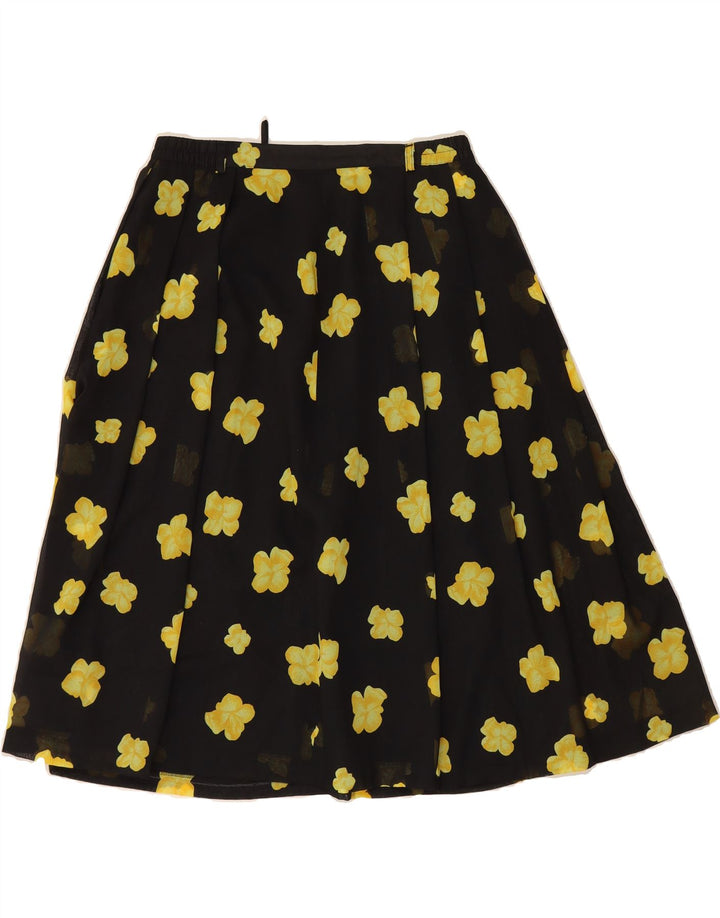 VINTAGE Womens A-Line Skirt IT 42 Medium W32  Black Floral Polyester Vintage Vintage and Second-Hand Vintage from Messina Hembry 