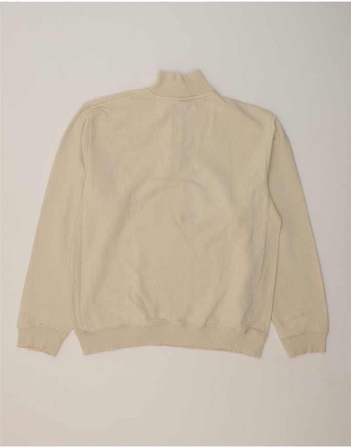 TIMBERLAND Mens Graphic Zip Neck Sweatshirt Jumper Large Off White Cotton Vintage Timberland and Second-Hand Timberland from Messina Hembry 