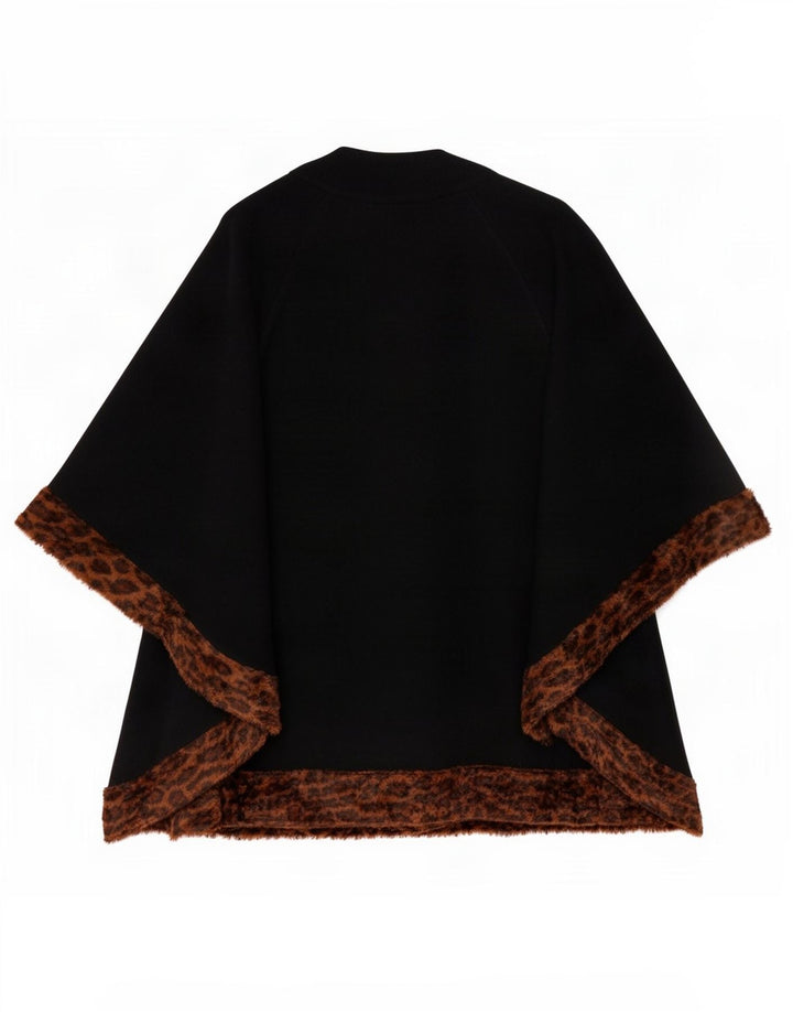 vintage Femme Cape Coat IT 42 Moyen Noir Animal Print Laine