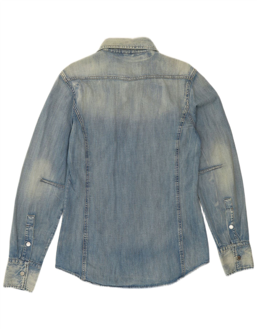 BENETTON Mens Acid Wash Denim Shirt Medium Blue Cotton