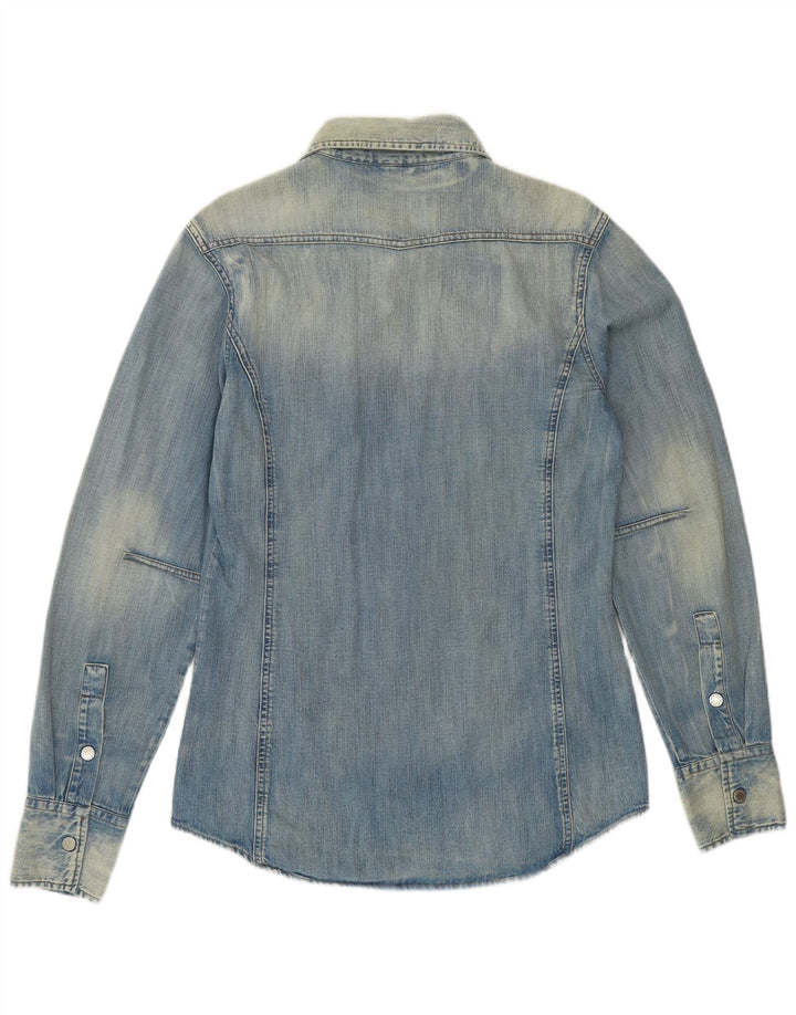 BENETTON Mens Acid Wash Denim Shirt Medium Blue Cotton