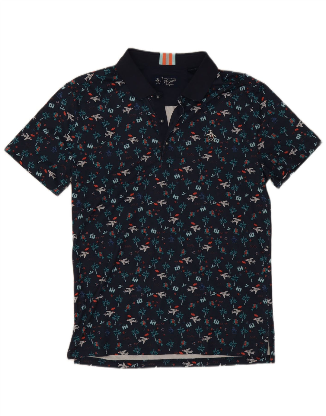 Penguin Mens Graphic Polo Shirt Small Navy Blue Polyester