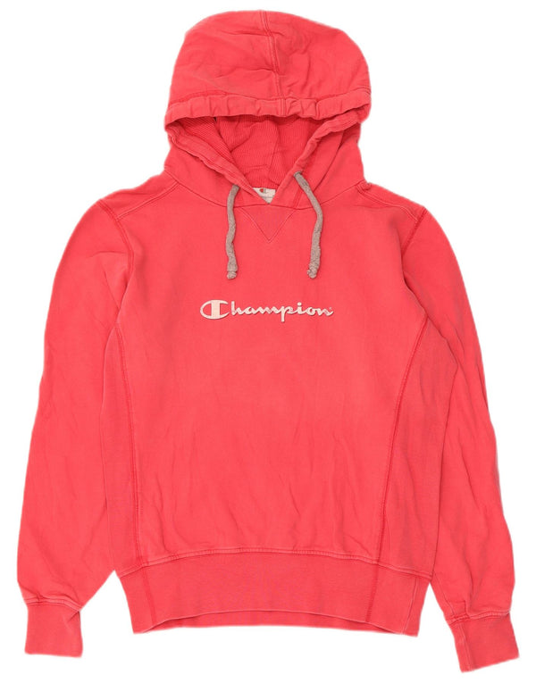 Champion Womens Graphic Hoodie Jumper UK 14 Medium Red Cotton