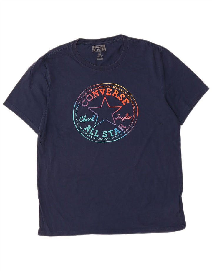 CONVERSE Mens Chuck Taylor Graphic T-Shirt Top Medium Navy Blue Cotton