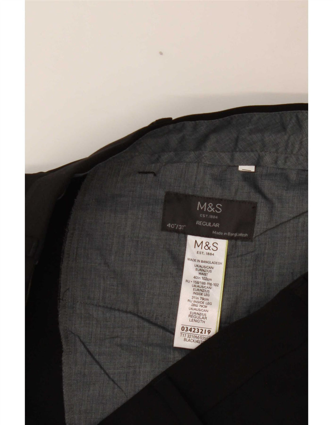 Marks & Spencer Mens Regular Suit Trousers W40 L31 Black Polyester