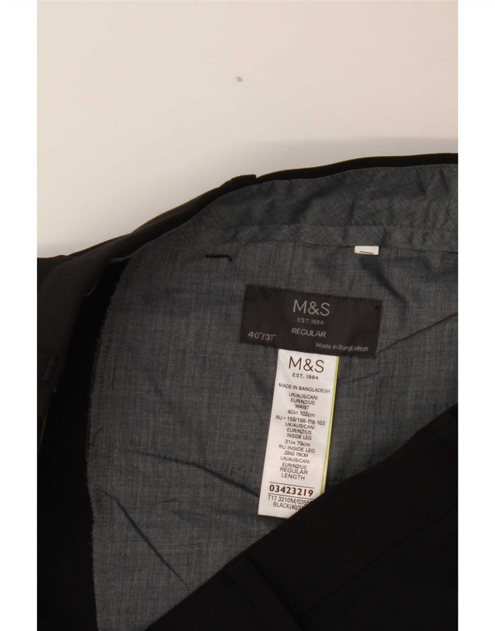 Marks & Spencer Mens Regular Suit Trousers W40 L31 Black Polyester