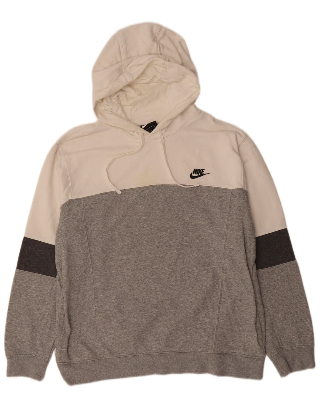 NIKE Mens Hoodie Jumper Large Grey Colourblock Cotton