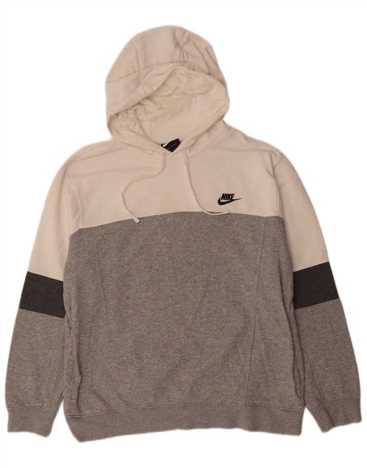NIKE Mens Hoodie Jumper Large Grey Colourblock Cotton