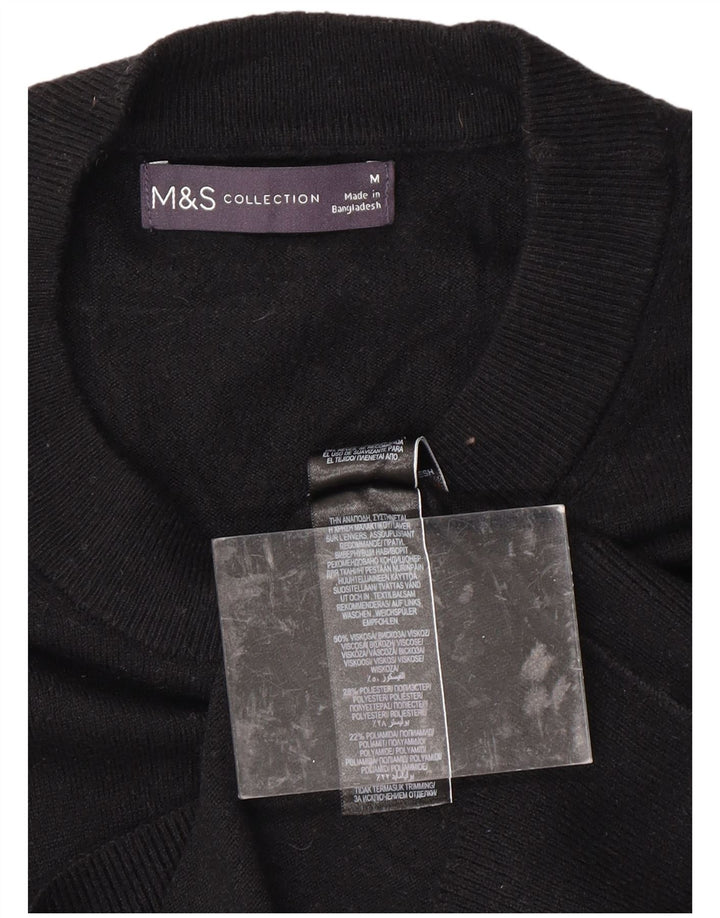 MARKS & SPENCER Womens Graphic Crew Neck Jumper Sweater UK 14 Medium Black
