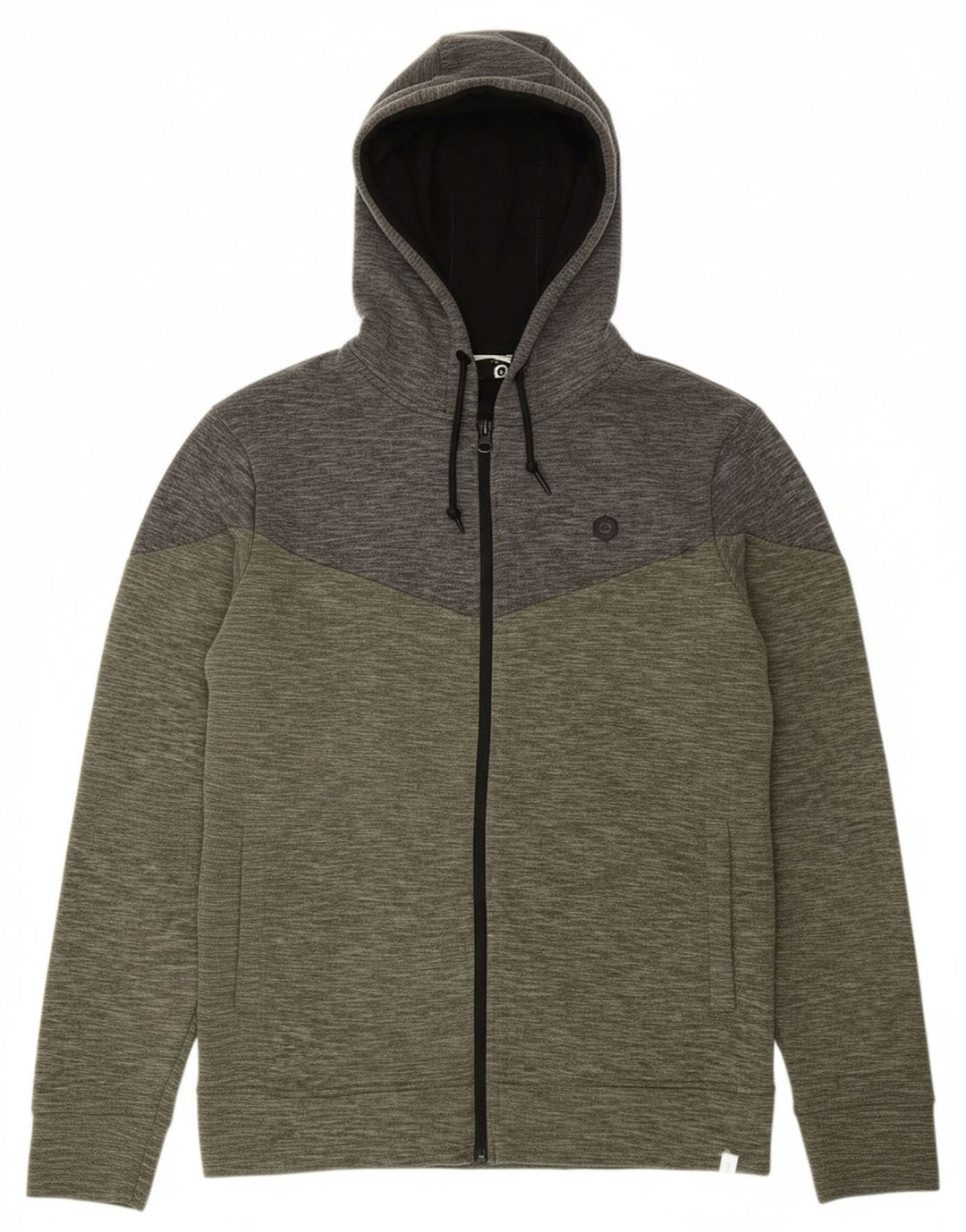 JACK & JONES Suéter masculino com capuz e zíper verde médio algodão colorblock