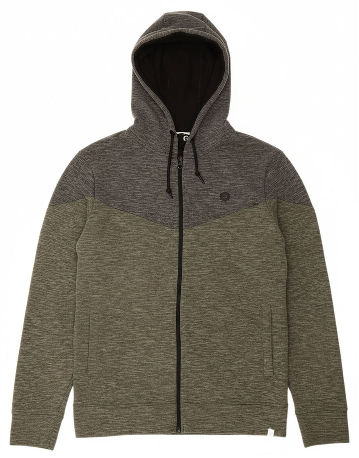 JACK & JONES Suéter masculino com capuz e zíper verde médio algodão colorblock