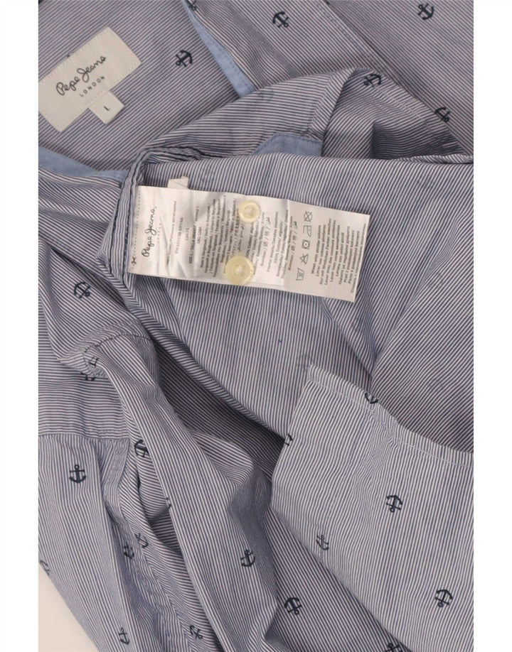 PEPE Jeans Mens Abstract Pattern Regular Fit Shirt Large Blue Pinstripe