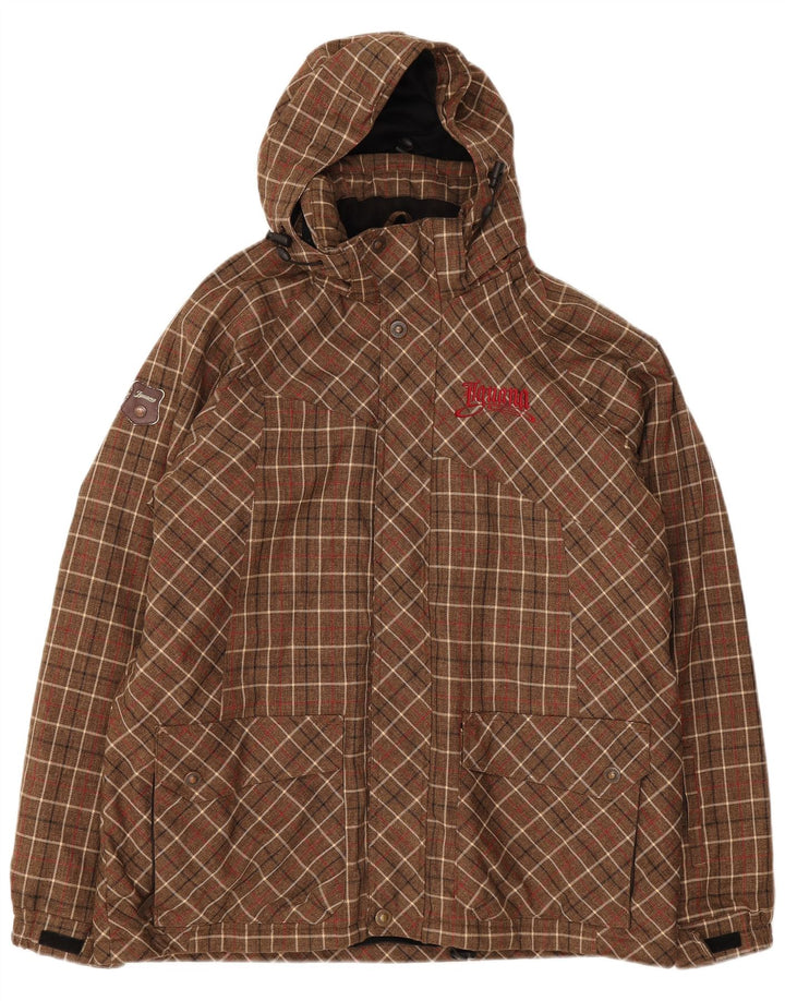 Iguana Mens Hooded Windbreaker Jacket UK 40 Large Brown Check Polyester