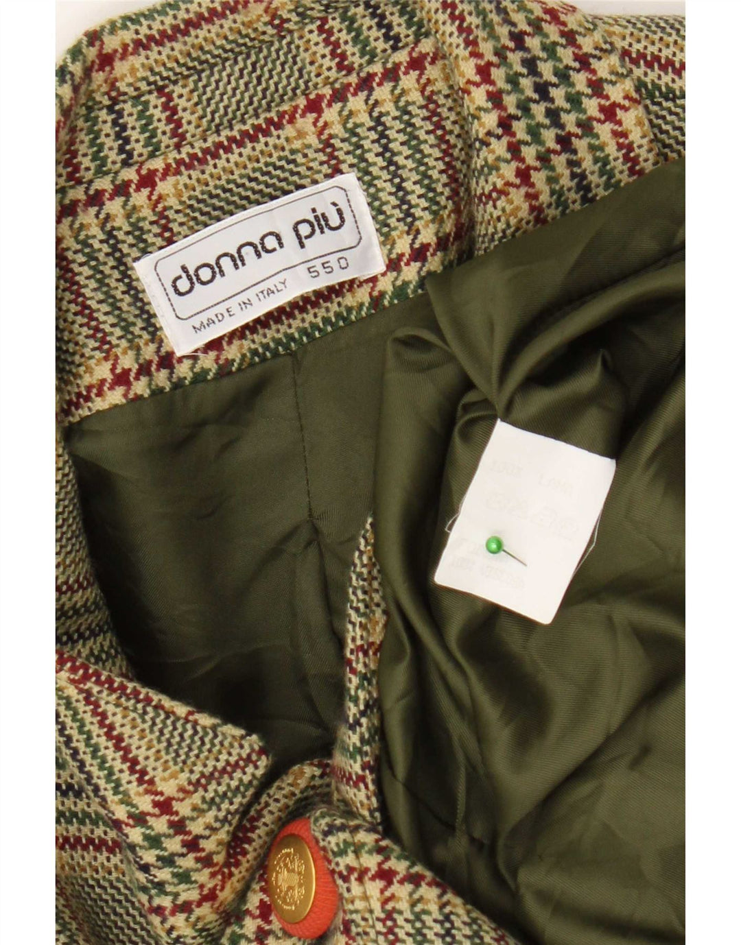 Donna Piu Dame 3-knaps blazerjakke UK 20 2XL Grøn Houndstooth Uld