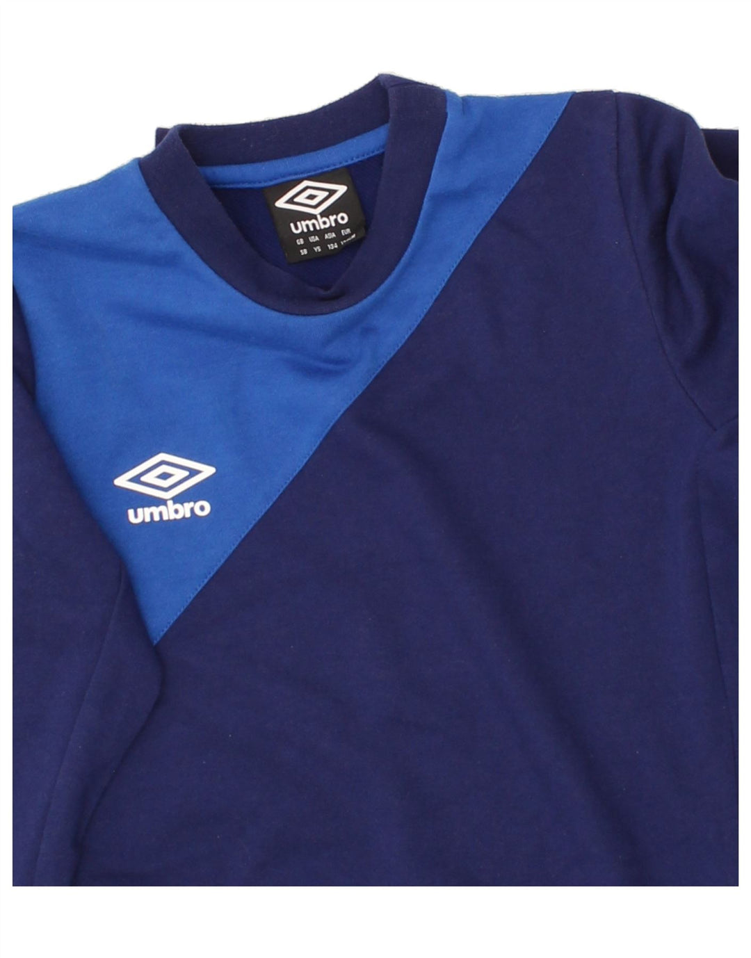 UMBRO Boys Sweatshirt Jumper 10-11 Years Small Navy Blue Colourblock Vintage Umbro and Second-Hand Umbro from Messina Hembry 