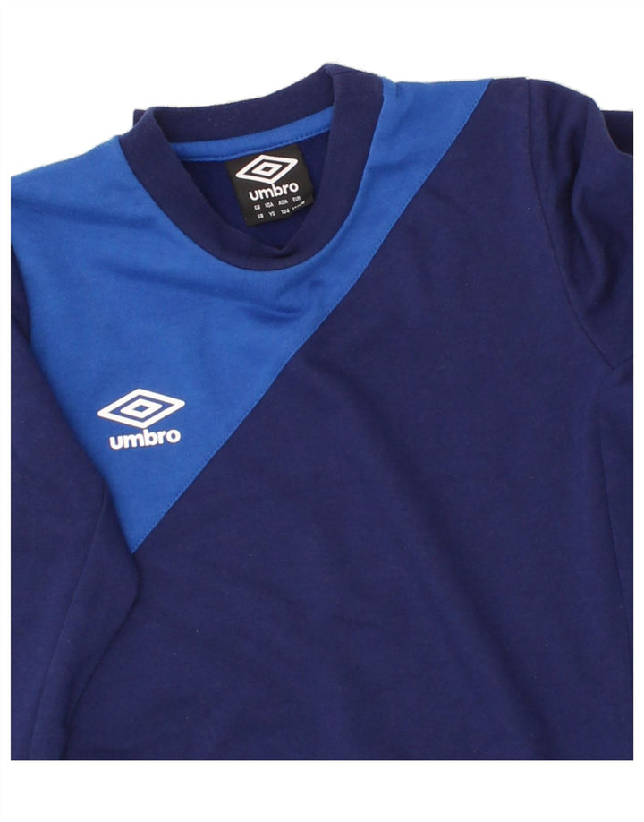 UMBRO Boys Sweatshirt Jumper 10-11 Years Small Navy Blue Colourblock Vintage Umbro and Second-Hand Umbro from Messina Hembry 