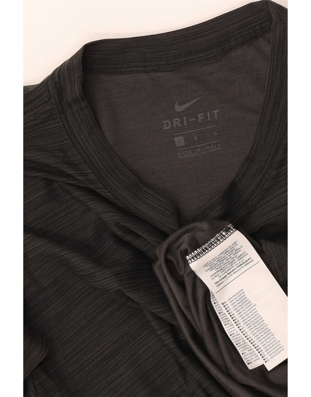 Nike Mens Dri Fit T-Shirt Top Large Black Striped Polyester