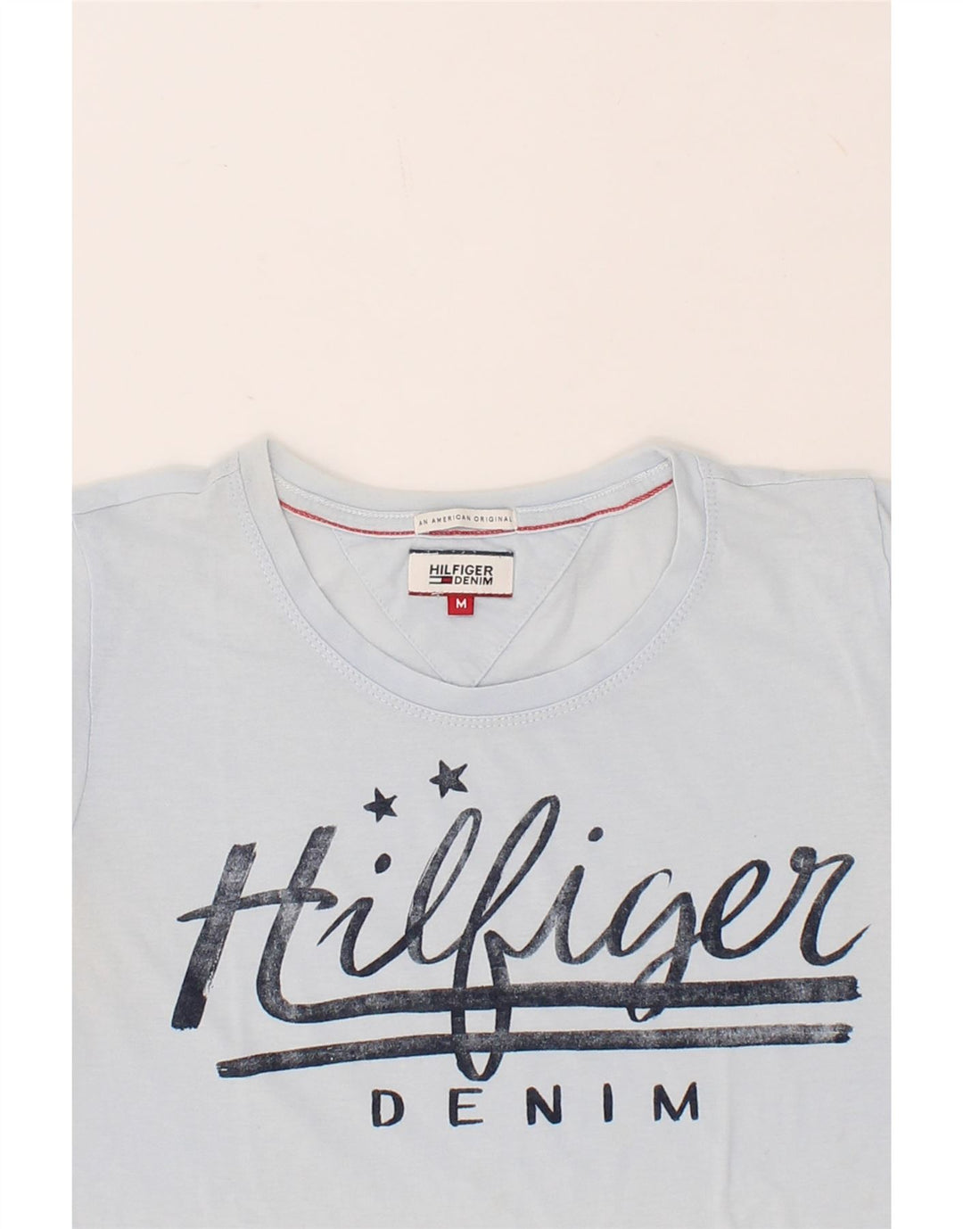 TOMMY HILFIGER Womens Graphic T-Shirt Top UK 12 Medium Blue Vintage Tommy Hilfiger and Second-Hand Tommy Hilfiger from Messina Hembry 