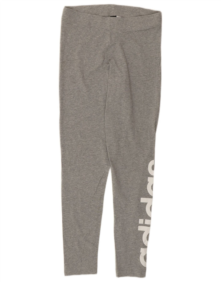 ADIDAS Womens Graphic Leggings UK 12/14 Medium Grey Cotton