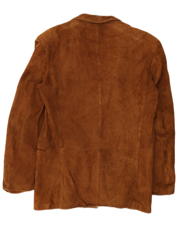 Vintage Womens Suede Double Breasted Blazer Jacket IT 50 XL Beige Leather