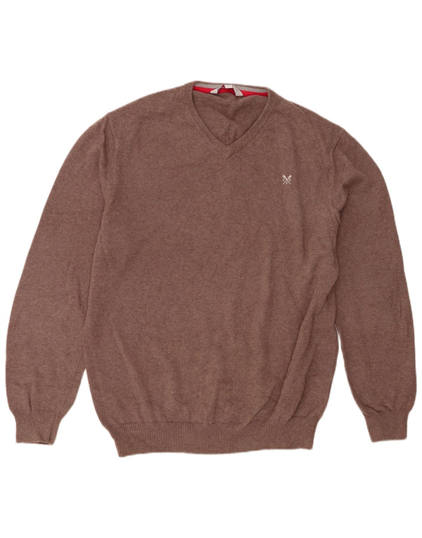 Crew Clothing Mens Normal Fit V-nyakú pulóver XL barna pamut