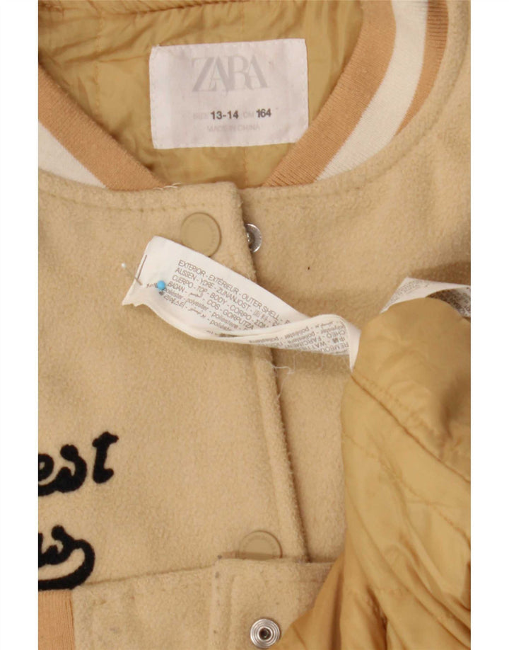 Zara Girls Graphic Varsity Jacket 13-14 Years Beige Colourblock Polyester
