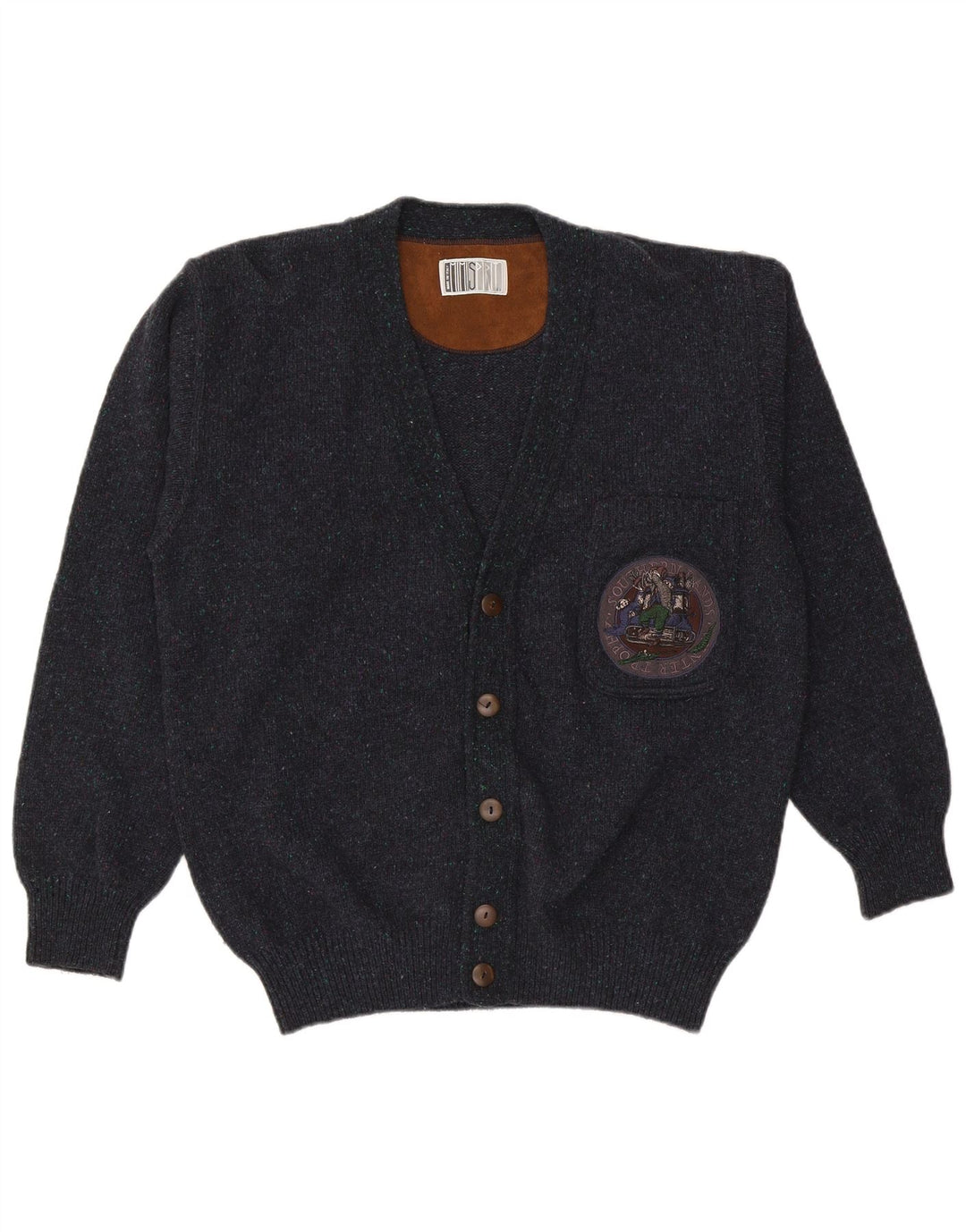 vintage Homme Cardigan Pull IT 50 Laine Bleu Marine Moyenne