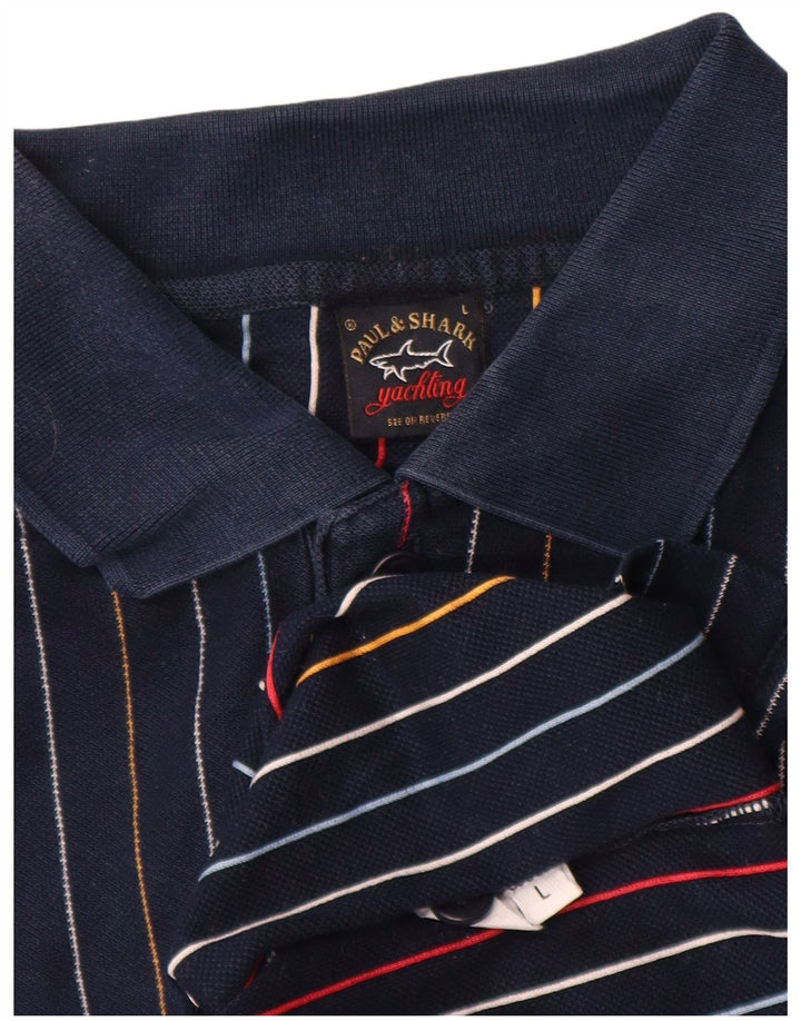 Paul & Shark Mens Polo Shirt Large Navy Blue Striped
