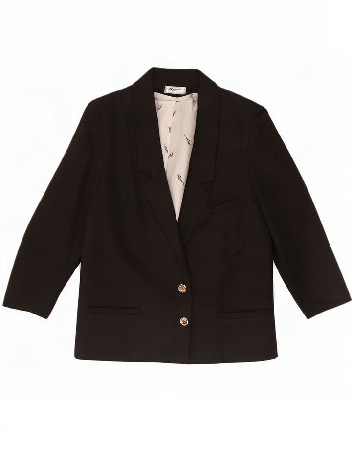 Vintage Damen 2 Knopf 3/4 Ärmel Blazer Jacke IT 46 Große schwarze Viskose