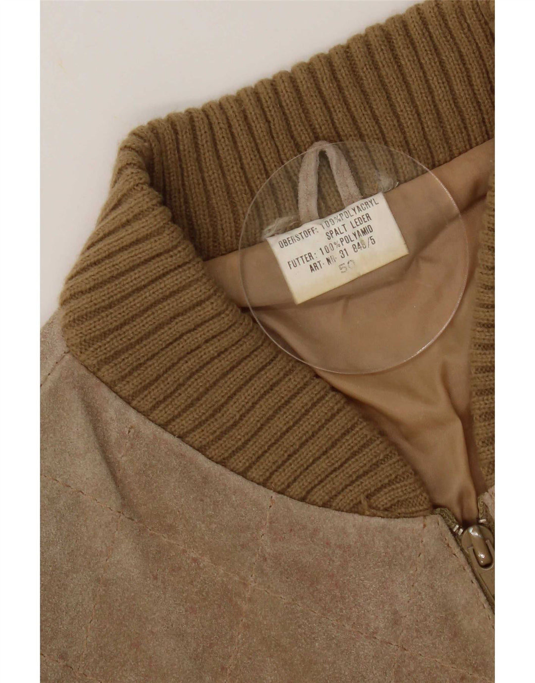 Vintage Womens Suede Bomber Jacket EU 50 XL Beige Colourblock Polyacrylic
