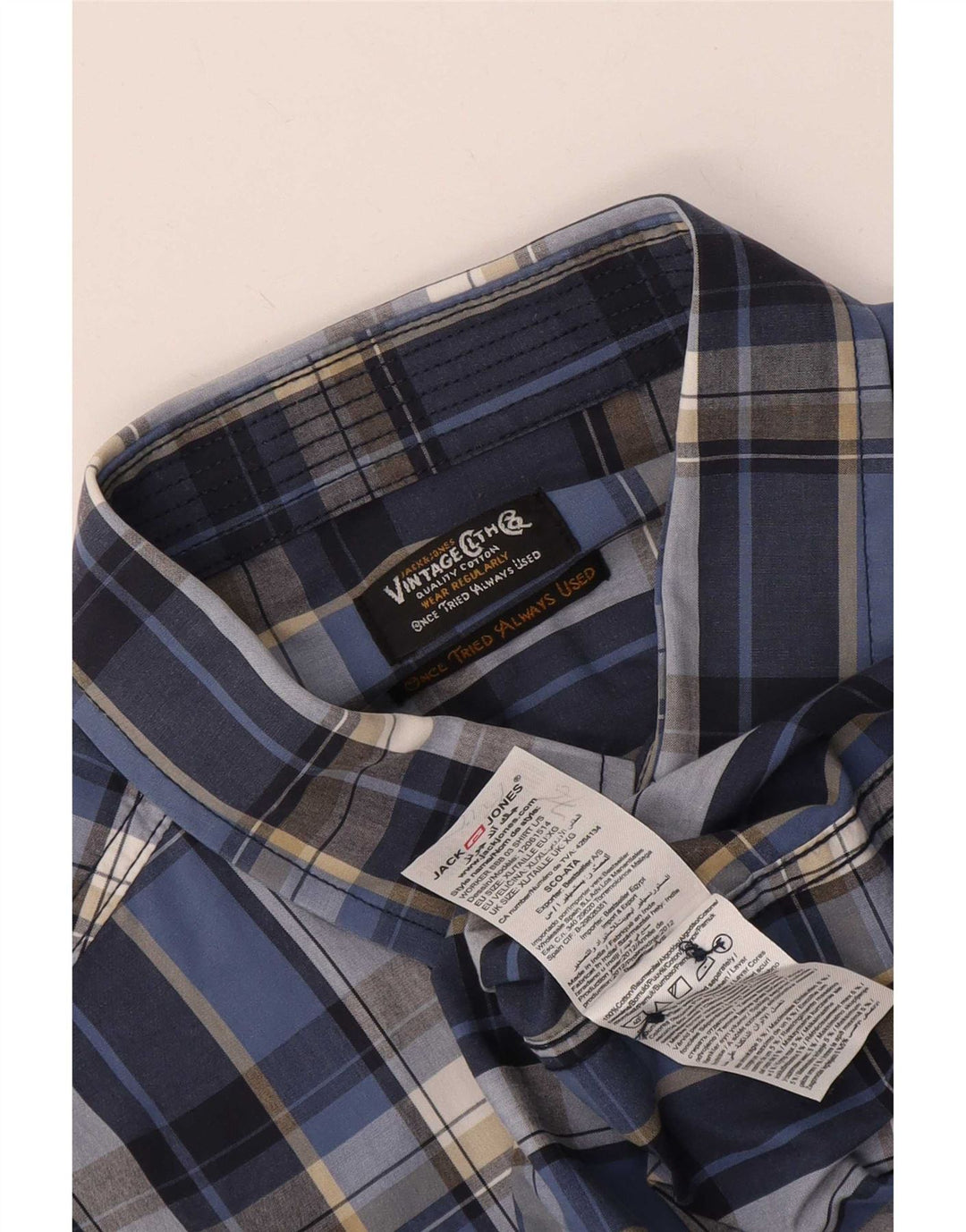 Jack & Jones Mens Shirt XL Blue Check Cotton