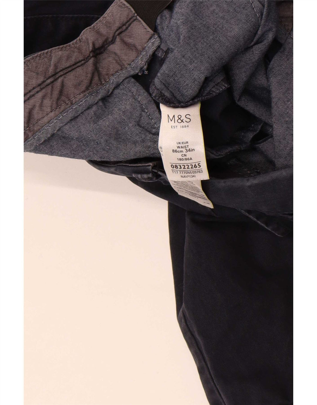 Marks & Spencer Mens Chino Shorts W34 Large Navy Blue Cotton