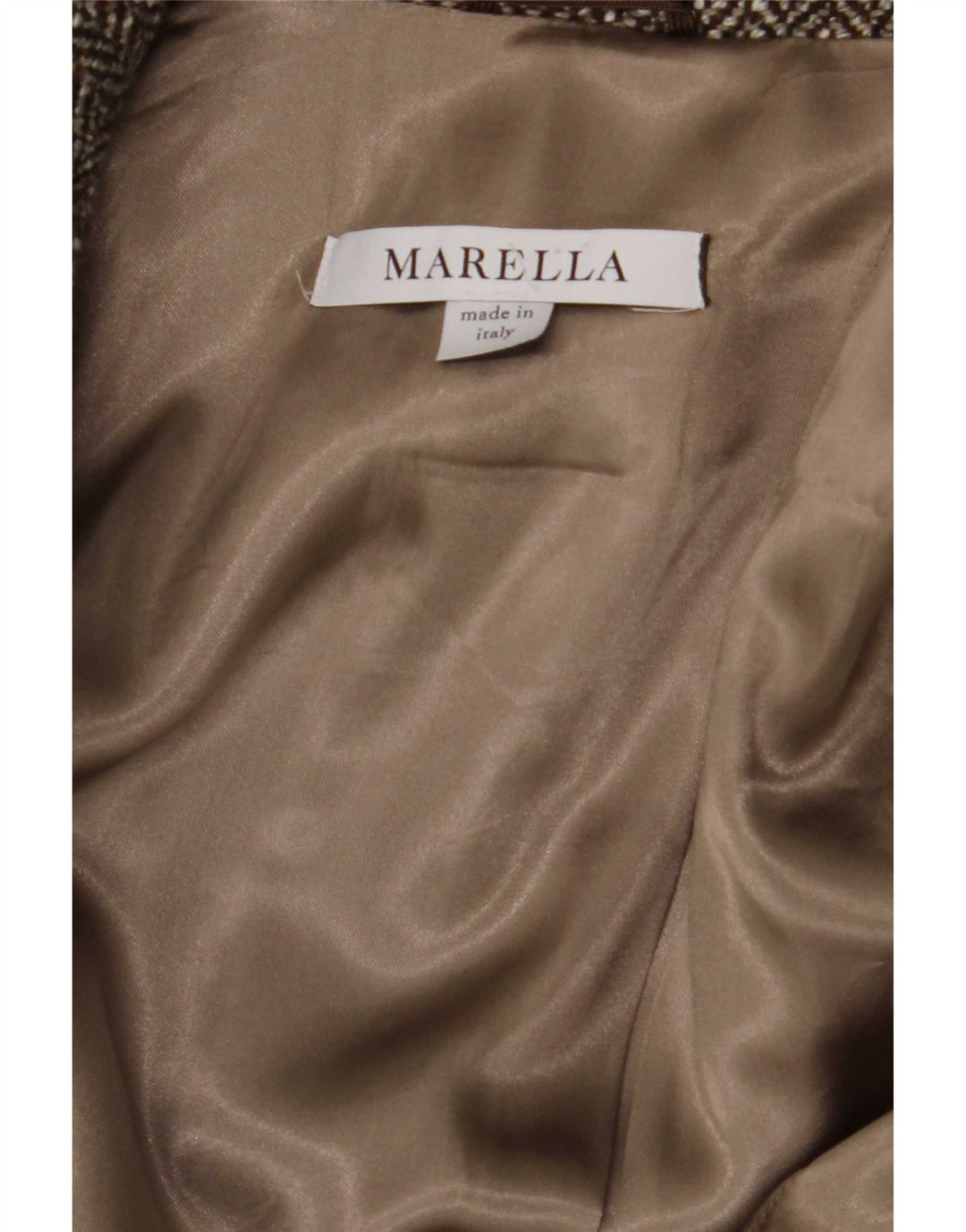 Cappotto doppiopetto da donna Marella UK 12 Lana a spina di pesce marrone medio