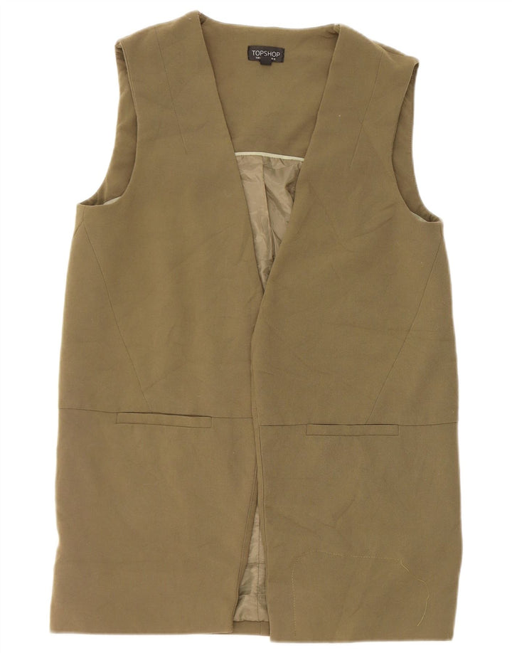 Topshop Womens Longline Waistcoat UK 12 Medium  Khaki