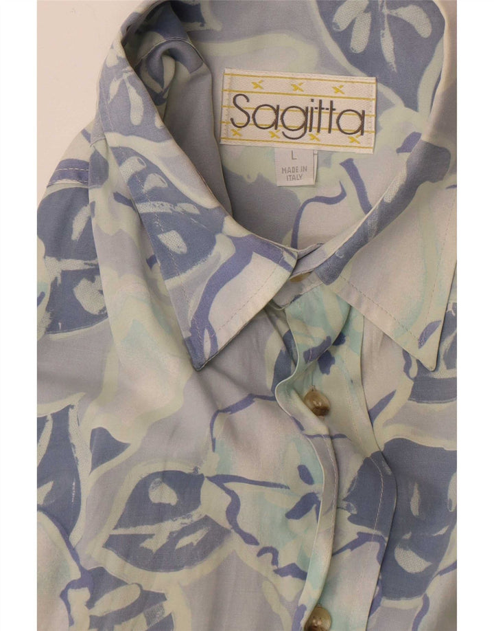 Vintage Mens Short Sleeve Shirt Large Blue Floral